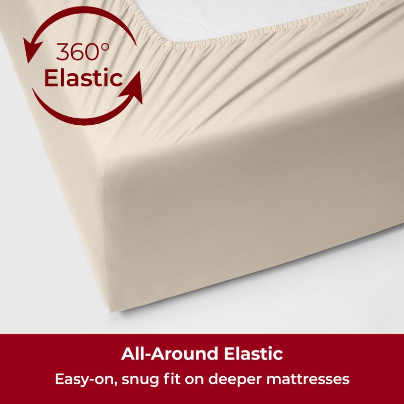 Mellanni Extra Deep King Sheets - 4 PC Iconic Collection Bedding - Hotel Luxury, Ultra Soft, Cooling Bed Sheets - Wrinkle, Fade, Stain Resistant (King, Beige) - Image 5